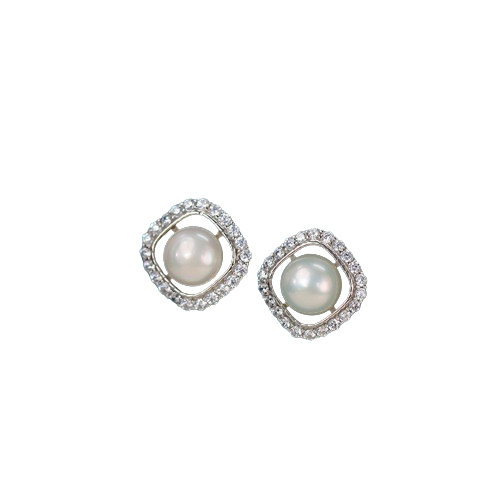 Beautiful Cubic Zuric And Freshwater Pearl Studs