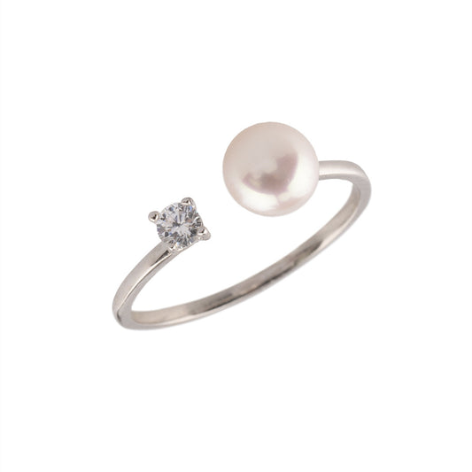 Beautiful Freshwater Pearl And Cubic Zircon Ring