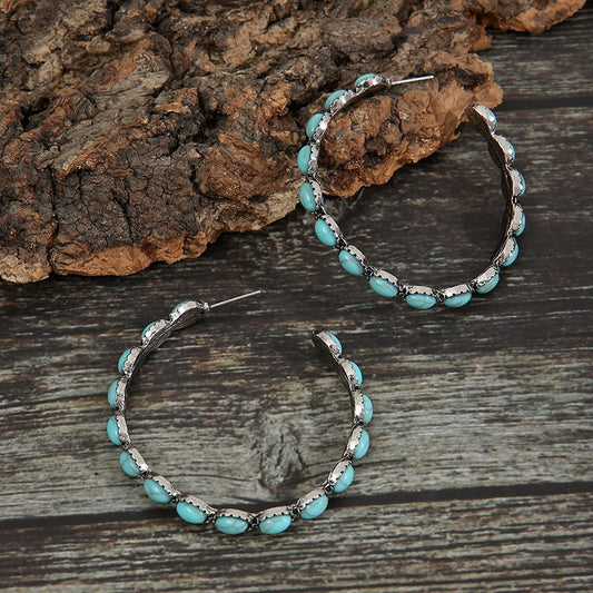 Beautiful Antique Turquoise Embedded Hoop Earrings