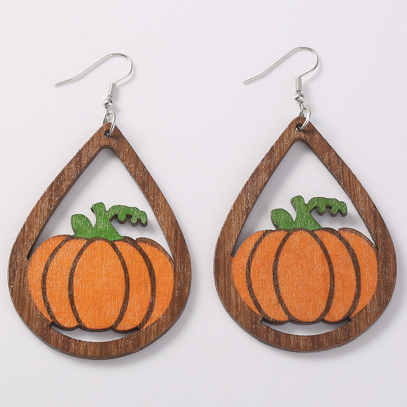 Halloween Wood Pumpkin Earrings