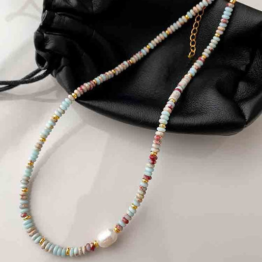 Beautiful Natural Stone and Freshwater Pearl Necklace