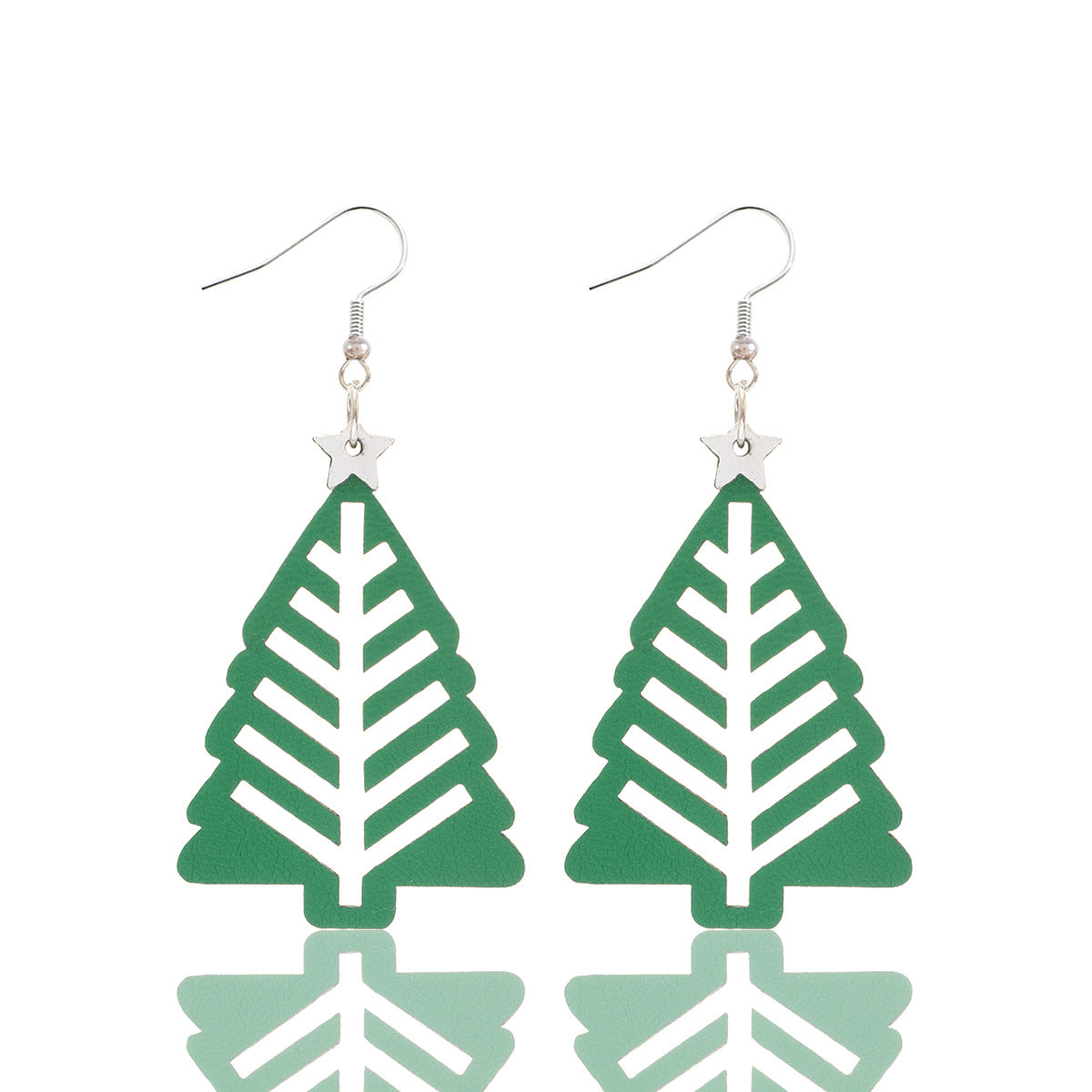 Beautiful Leather Cutout Christmas Tree Earrings