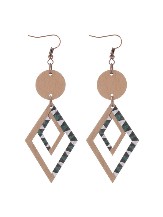 Beautiful Wood Nested Diamond Shaped Earrings