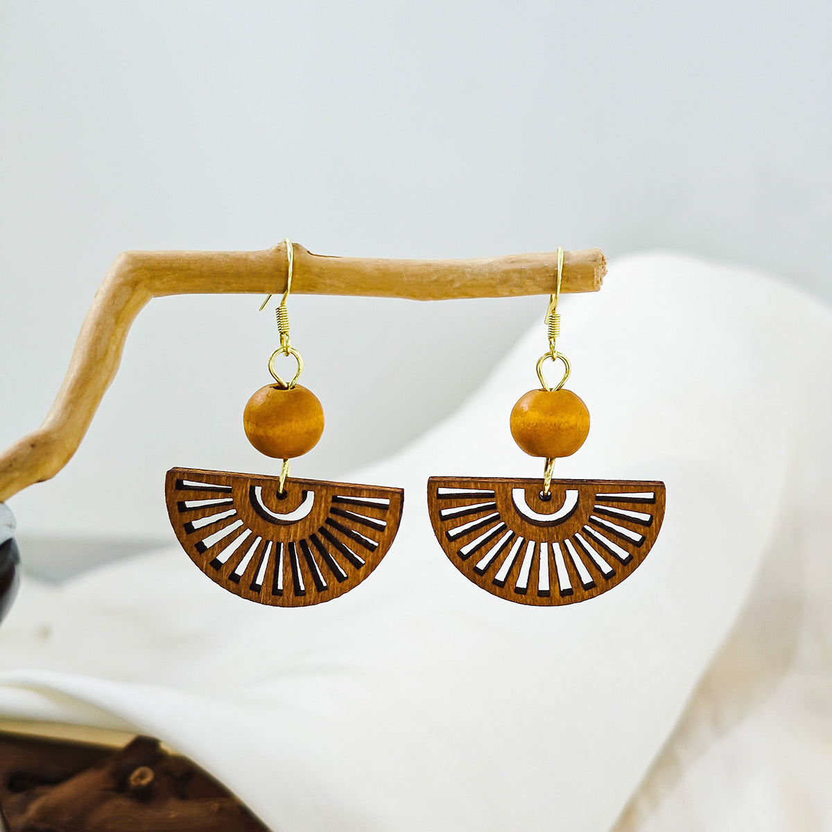 Beautiful Artistic Wood Fan Earrings