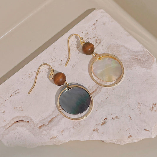 Beautiful Hoop and Shell Disk Earrings