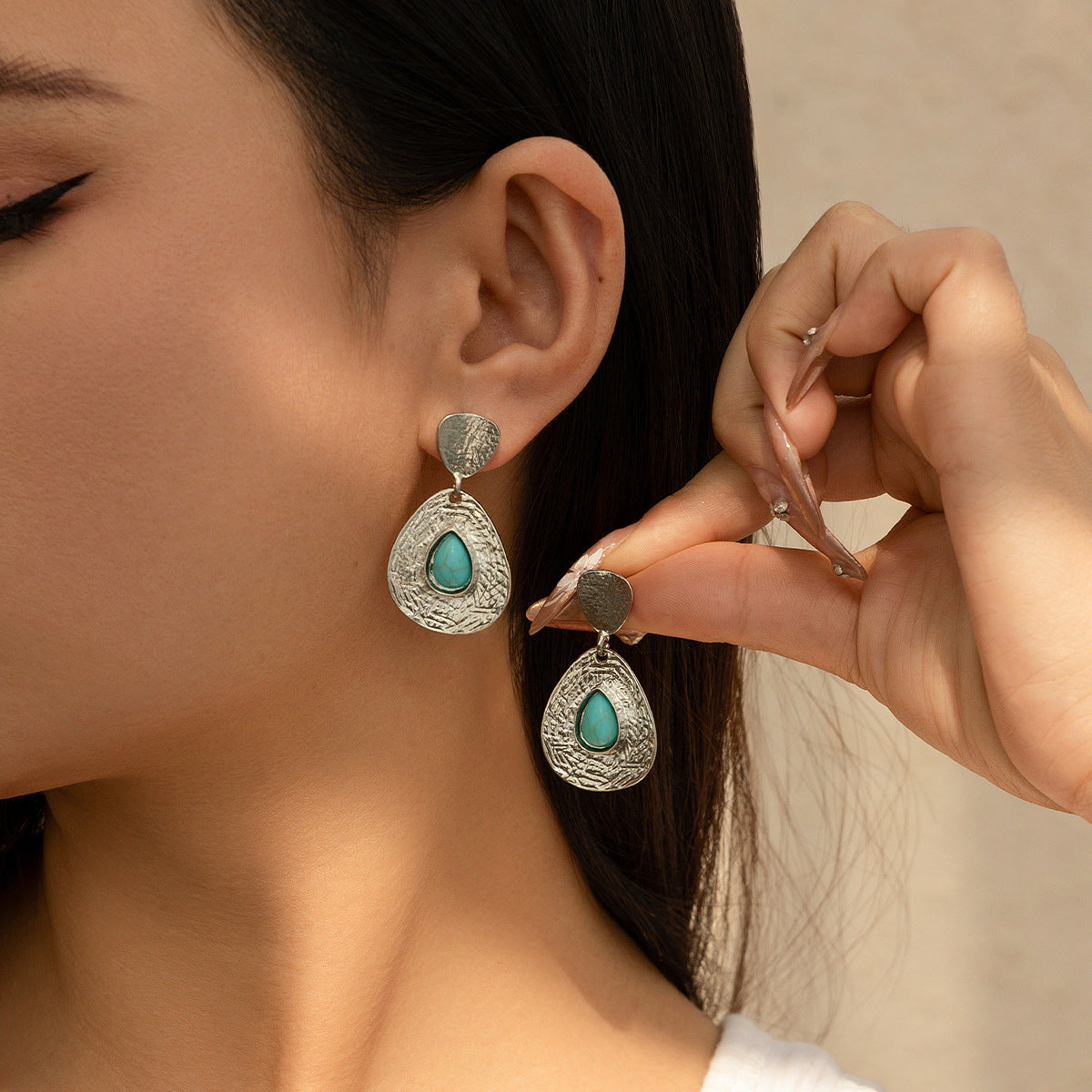 Beautiful Turquoise Inlayed Raindrop Earrings