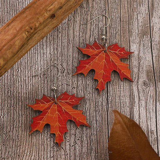 Beautiful Wood Maple Leave Earrings