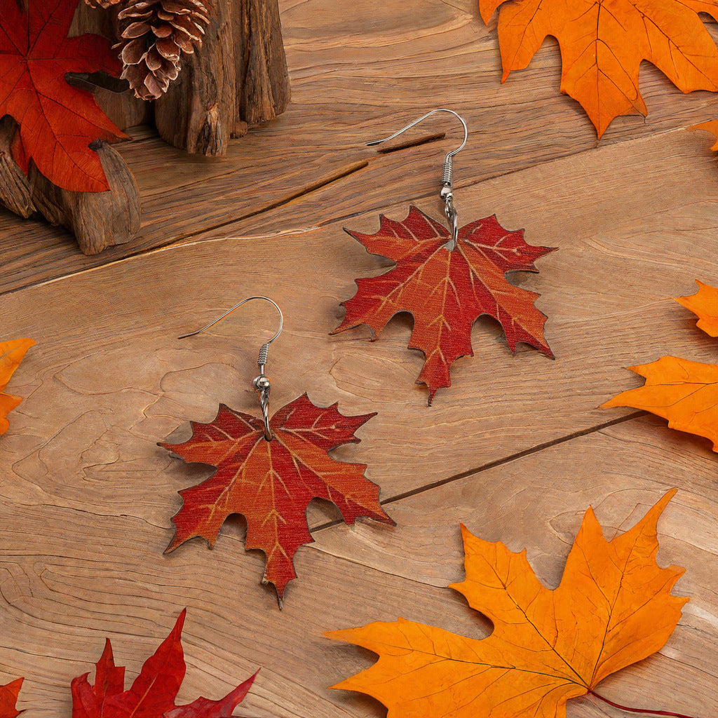 Beautiful Wood Maple Leave Earrings