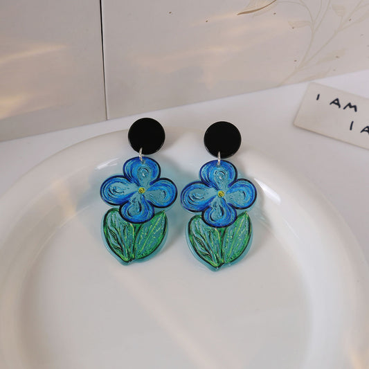 Beautiful Acrylic Oil Painted Flower Earrings