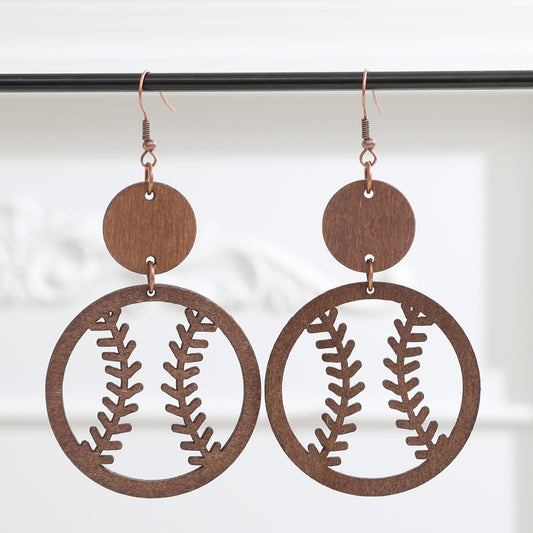 Sporty Wood Baseball Earrings