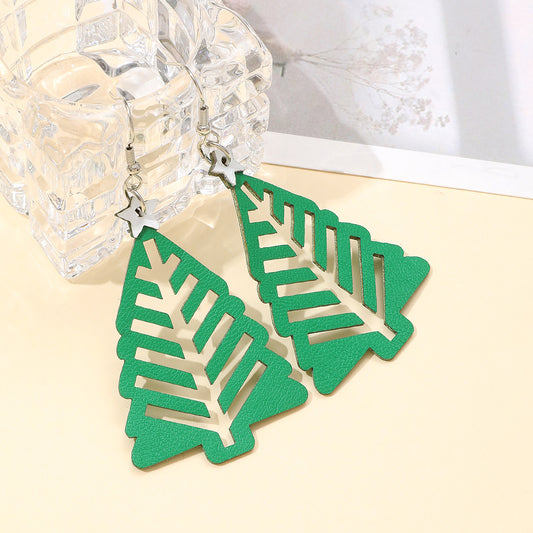 Beautiful Leather Cutout Christmas Tree Earrings