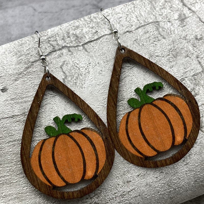 Halloween Wood Pumpkin Earrings