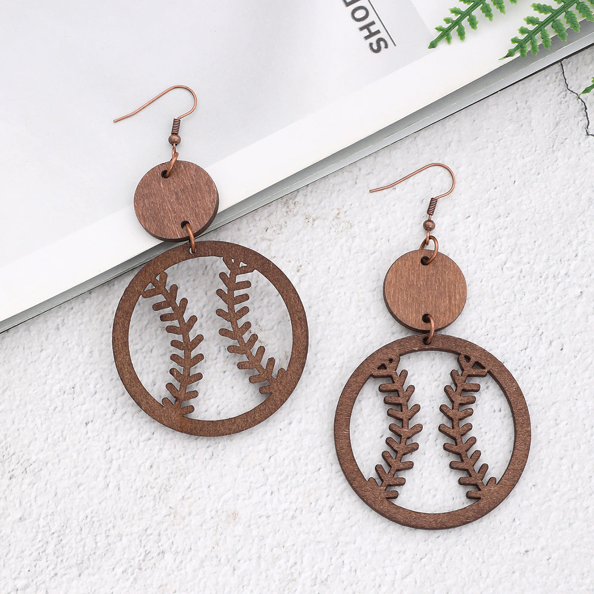 Sporty Wood Baseball Earrings