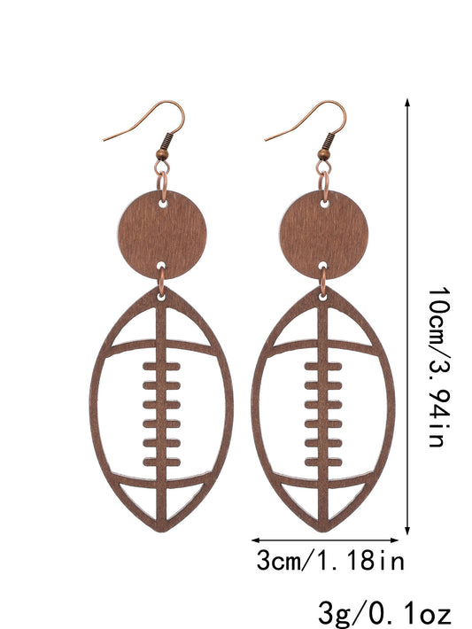 Sporty Wood Football Earrings