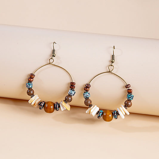 Beautiful Stone And Bead Hoop Earrings