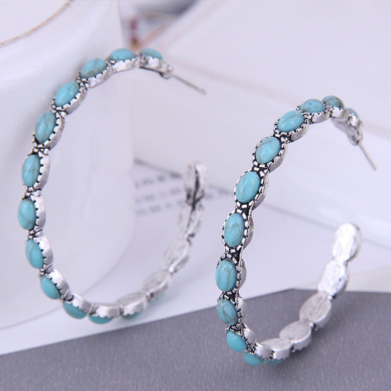 Beautiful Antique Turquoise Embedded Hoop Earrings